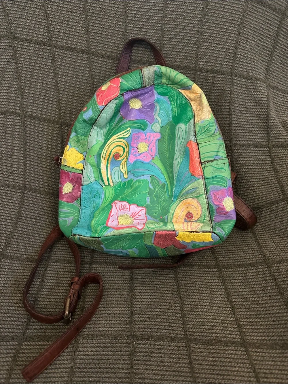 American Leather Co. Floral Multicolor Handpainted Mini Backpack Purse Artsy